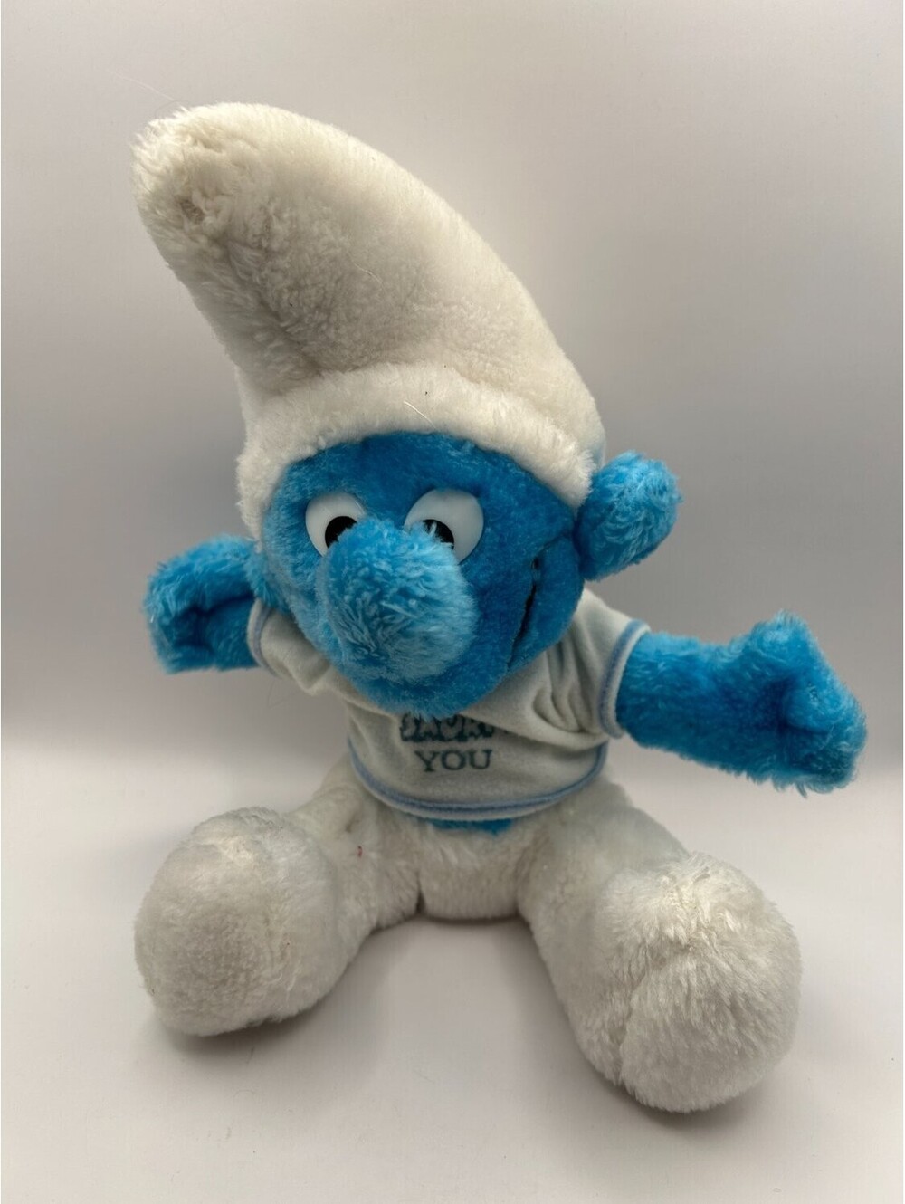 Peyo Wallace Berrie I Smurf You Plush Doll Blue White 1980s Smurf Toy Figure VTG